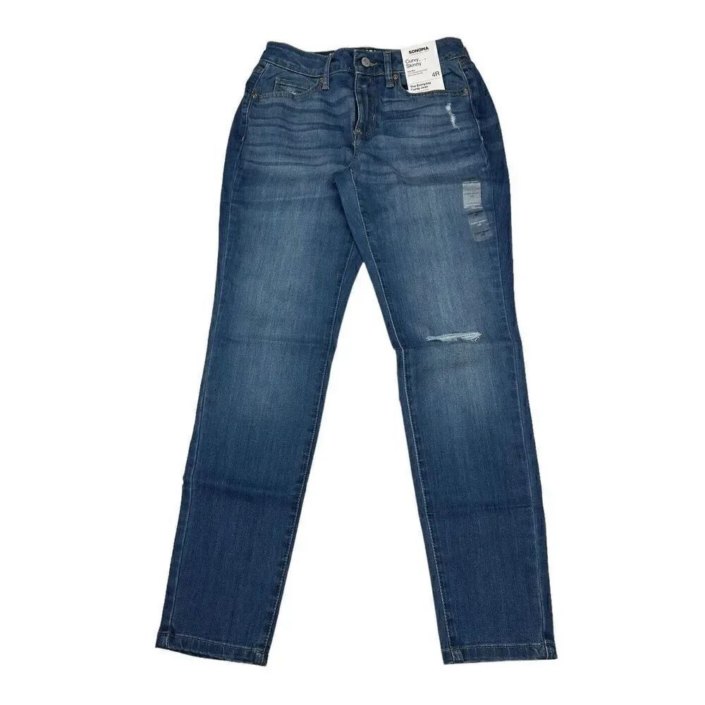 NWT Sonoma The Everyday Curvy Skinny Distressed Mid Rise Blue Jeans Size 4